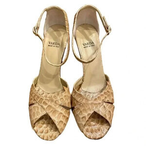 Varda Jenny B New York Designer Croc Leather Heel Sandals Corpcore Officecore